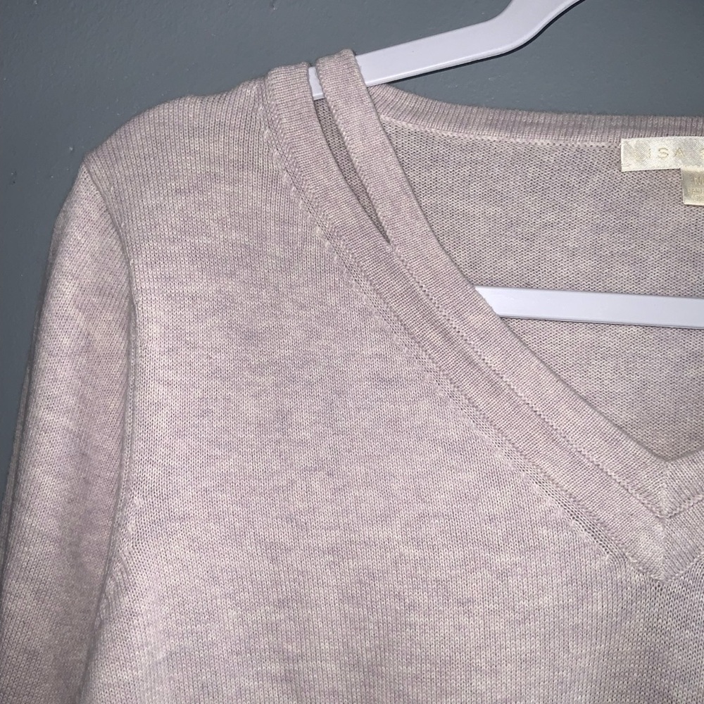 Lisa Todd V-Neck Lavender Cotton Casual Hi-Lo Sweater Stripe Contrast M - Picture 4 of 11